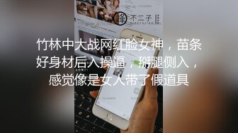 竹林中大战网红脸女神，苗条好身材后入操逼，掰腿侧入，感觉像是女人带了假道具